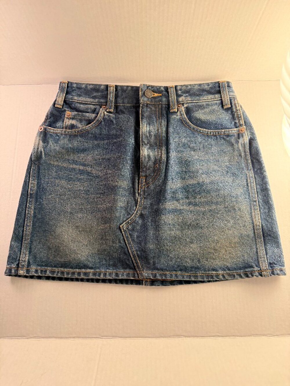 CELINE DENIM SKIRT IN DARK STONE WASH